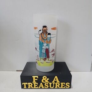 50's Knox Oil Famous Oklahoma Indians Ruling His Sun Pawnee Eagle Frosted Glass